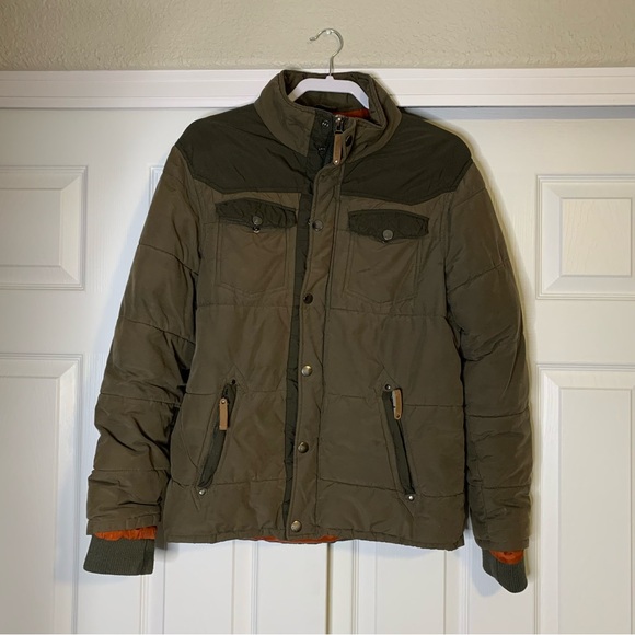 Mens Peacocks Olive Green Puffer Jacket - Picture 1 of 13